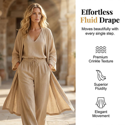 🧥Elegant 3-Piece Set – Wide-Leg Trousers, Inner Top & Cardigan for Effortless Chic 👚👖✨