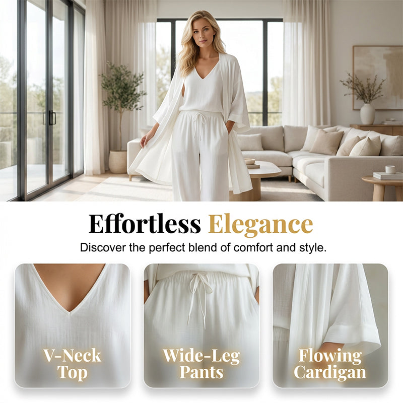 🧥Elegant 3-Piece Set – Wide-Leg Trousers, Inner Top & Cardigan for Effortless Chic 👚👖✨