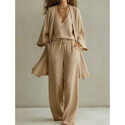 🧥Elegant 3-Piece Set – Wide-Leg Trousers, Inner Top & Cardigan for Effortless Chic 👚👖✨