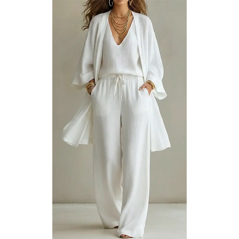 🧥Elegant 3-Piece Set – Wide-Leg Trousers, Inner Top & Cardigan for Effortless Chic 👚👖✨