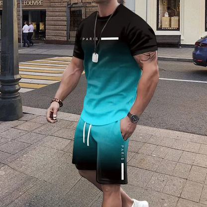 Men's Gradient Color T-Shirt & Shorts Set