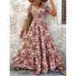 Women's V-Neck Floral Print Smocked Maxi Dress
