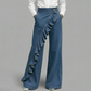 Women’s Asymmetrical Ruffle Wide-Leg Denim Pants