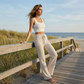 Women's Striped Drawstring Wide-Leg Pants