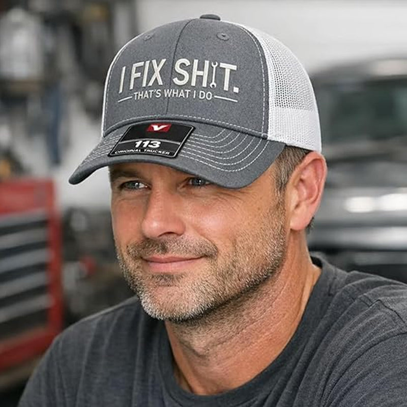 🔥2026 New Arrival🔥Mesh Back Trucker Cap with "I Fix Shit" Embroidery – Breathable Outdoor Sun Hat🧢☀️