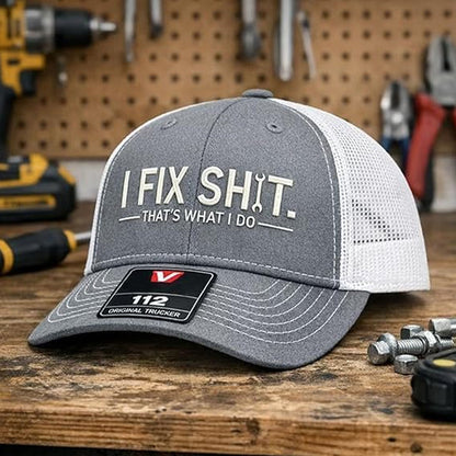 🔥2026 New Arrival🔥Mesh Back Trucker Cap with "I Fix Shit" Embroidery – Breathable Outdoor Sun Hat🧢☀️