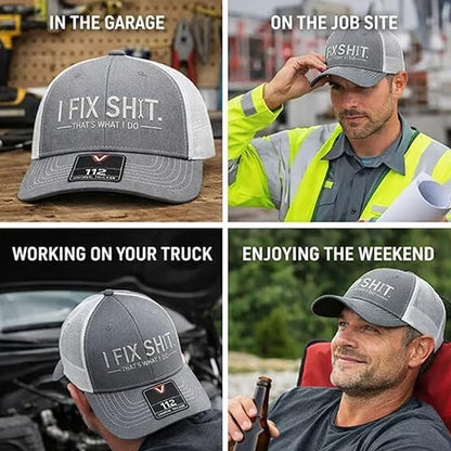 🔥2026 New Arrival🔥Mesh Back Trucker Cap with "I Fix Shit" Embroidery – Breathable Outdoor Sun Hat🧢☀️