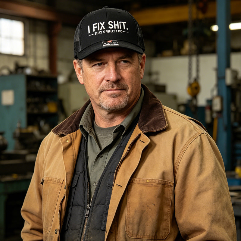 🔥2026 New Arrival🔥Mesh Back Trucker Cap with "I Fix Shit" Embroidery – Breathable Outdoor Sun Hat🧢☀️