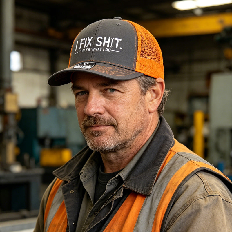 🔥2026 New Arrival🔥Mesh Back Trucker Cap with "I Fix Shit" Embroidery – Breathable Outdoor Sun Hat🧢☀️