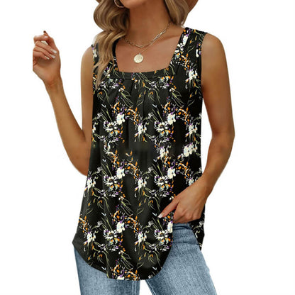 👕 LIMITED-TIME 50% OFF! ✨ Women's Square Neck Sleeveless Vest T-Shirt – Pleated Front, Flowy Fit, Versatile Style 🌸