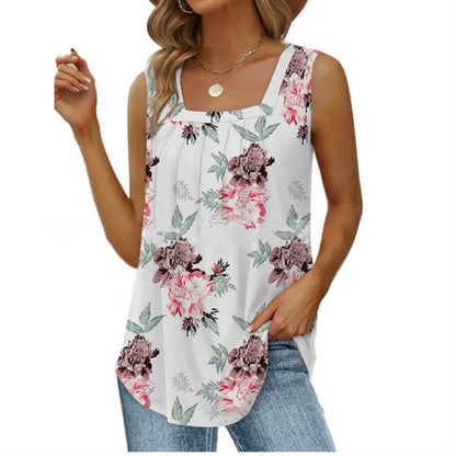 👕 LIMITED-TIME 50% OFF! ✨ Women's Square Neck Sleeveless Vest T-Shirt – Pleated Front, Flowy Fit, Versatile Style 🌸