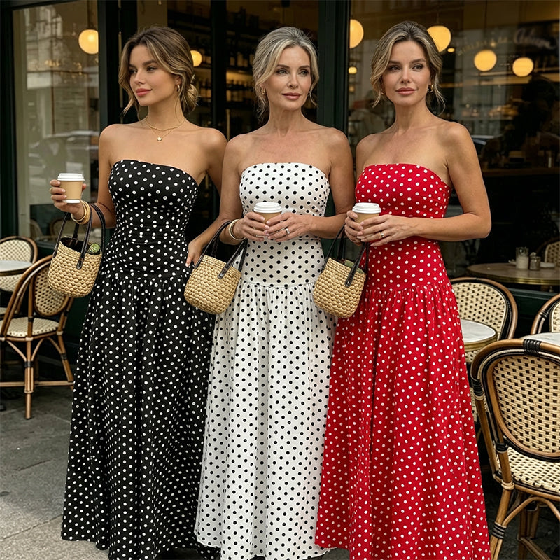 ✨ Women's Polka Dot Strapless Dress - Elegant Vacation Essential! ✨