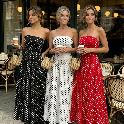 ✨ Women's Polka Dot Strapless Dress - Elegant Vacation Essential! ✨