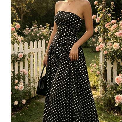 ✨ Women's Polka Dot Strapless Dress - Elegant Vacation Essential! ✨