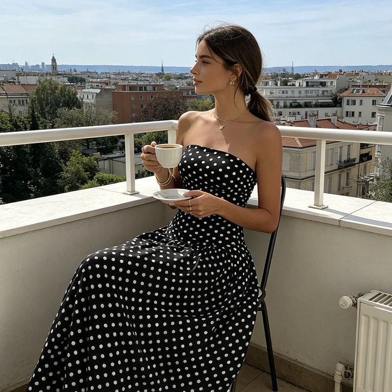 ✨ Women's Polka Dot Strapless Dress - Elegant Vacation Essential! ✨