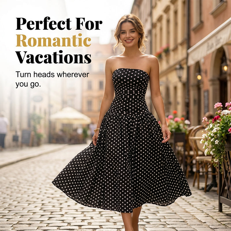 ✨ Women's Polka Dot Strapless Dress - Elegant Vacation Essential! ✨