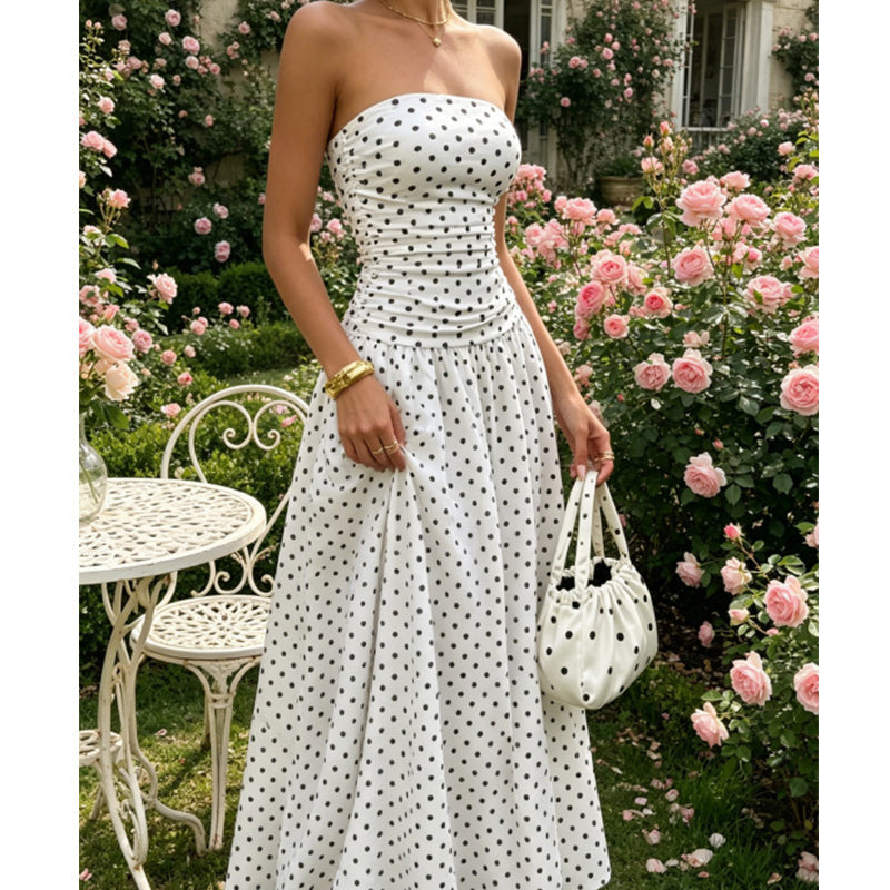 ✨ Women's Polka Dot Strapless Dress - Elegant Vacation Essential! ✨
