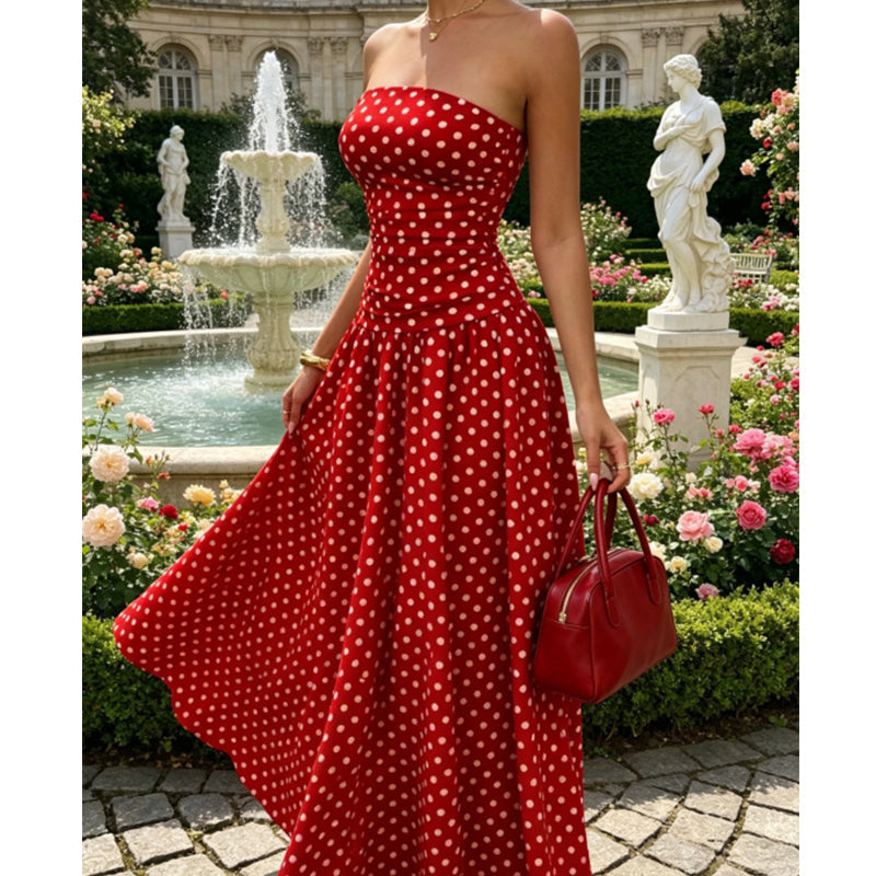 ✨ Women's Polka Dot Strapless Dress - Elegant Vacation Essential! ✨
