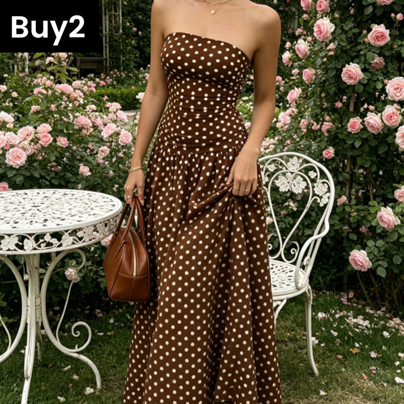 ✨ Women's Polka Dot Strapless Dress - Elegant Vacation Essential! ✨