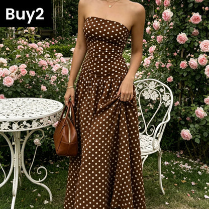 ✨ Women's Polka Dot Strapless Dress - Elegant Vacation Essential! ✨