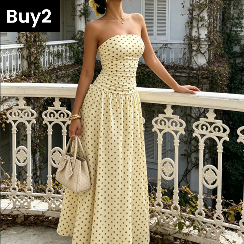 ✨ Women's Polka Dot Strapless Dress - Elegant Vacation Essential! ✨