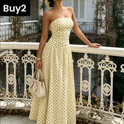 ✨ Women's Polka Dot Strapless Dress - Elegant Vacation Essential! ✨