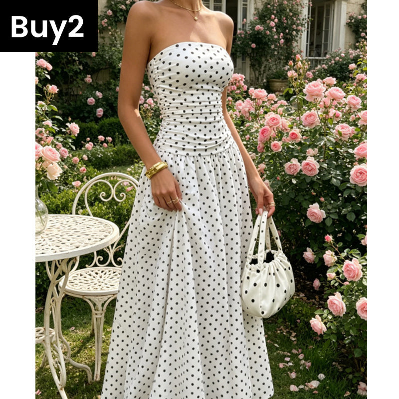 ✨ Women's Polka Dot Strapless Dress - Elegant Vacation Essential! ✨