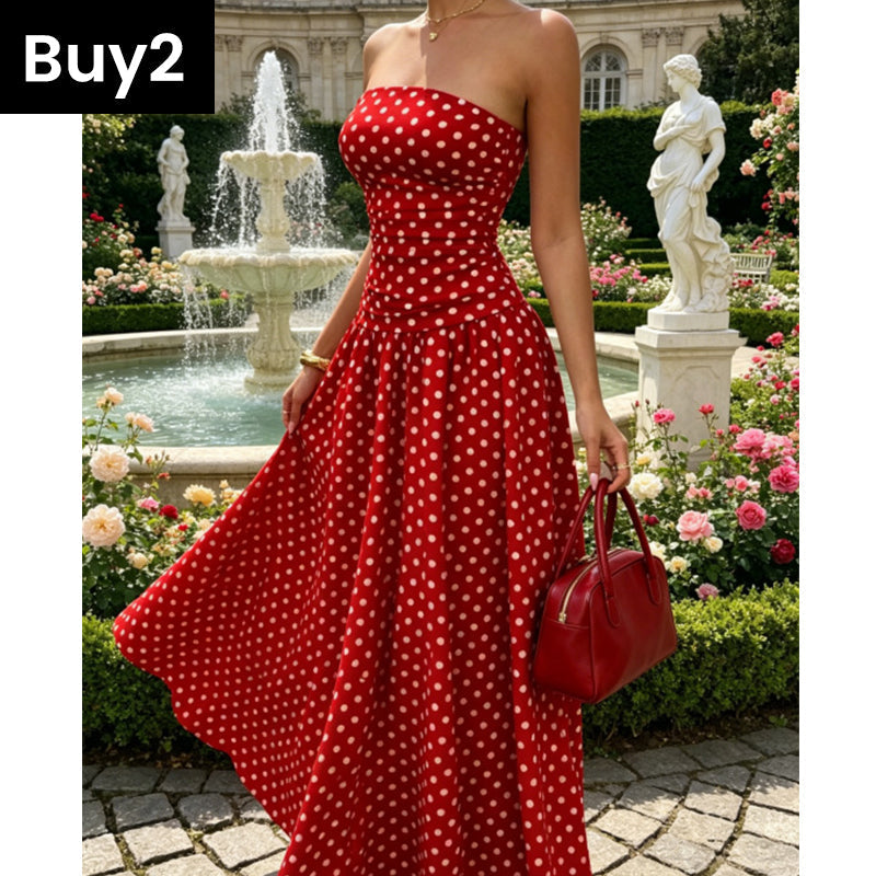 ✨ Women's Polka Dot Strapless Dress - Elegant Vacation Essential! ✨