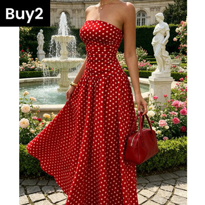 ✨ Women's Polka Dot Strapless Dress - Elegant Vacation Essential! ✨