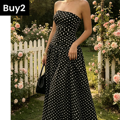 ✨ Women's Polka Dot Strapless Dress - Elegant Vacation Essential! ✨