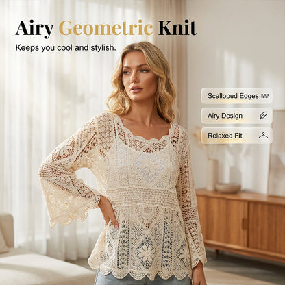 Women's Vintage-Inspired Lace Cover-Up Blouse