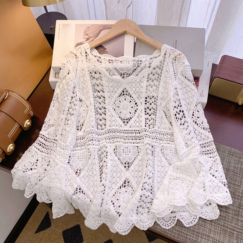 Women's Vintage-Inspired Lace Cover-Up Blouse