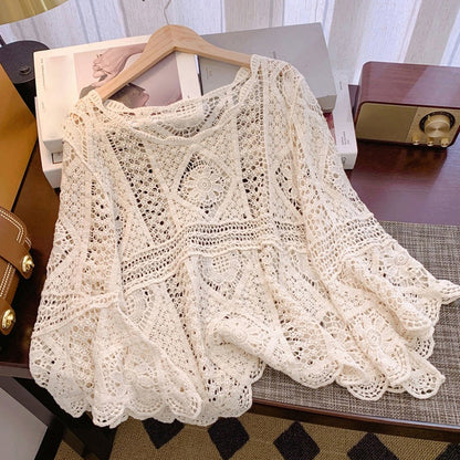 Women's Vintage-Inspired Lace Cover-Up Blouse