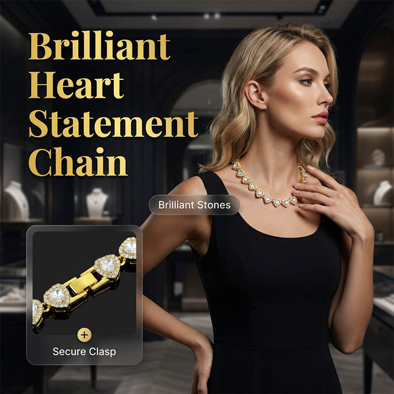 🥳2026 New Style🥳💞50K+ SOLD!💥50% OFF! 🔥Sparkling Heart Statement Chain Necklace – Rhinestone, Gold/Silver, Adjustable Length – Perfect Gift 💖