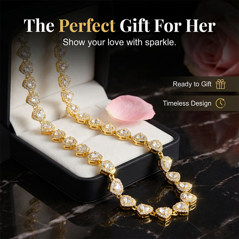 🥳2026 New Style🥳💞50K+ SOLD!💥50% OFF! 🔥Sparkling Heart Statement Chain Necklace – Rhinestone, Gold/Silver, Adjustable Length – Perfect Gift 💖