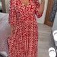🔥Bohemian casual print V-neck shirred waist long dress