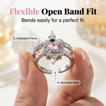 💍Vintage Sword Piercing Heart Ring – Adjustable, Pink Rhinestone, Gothic Edge ⚔️