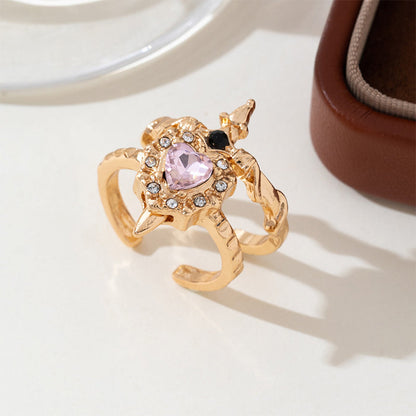 💍Vintage Sword Piercing Heart Ring – Adjustable, Pink Rhinestone, Gothic Edge ⚔️