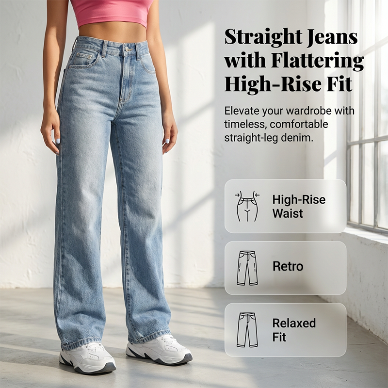 Women's High-Waisted Straight Leg Denim Jeans