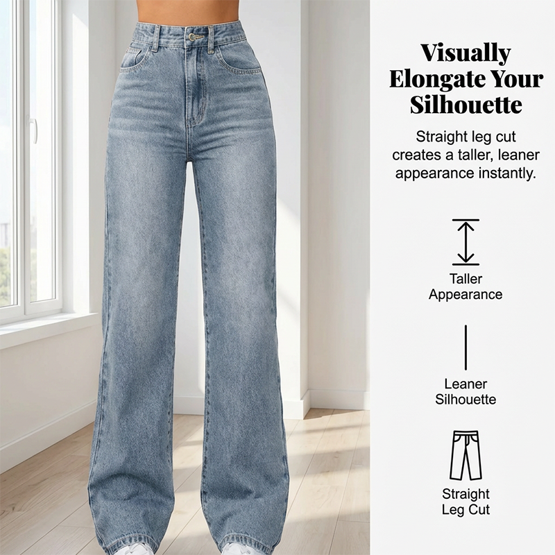 Women's High-Waisted Straight Leg Denim Jeans