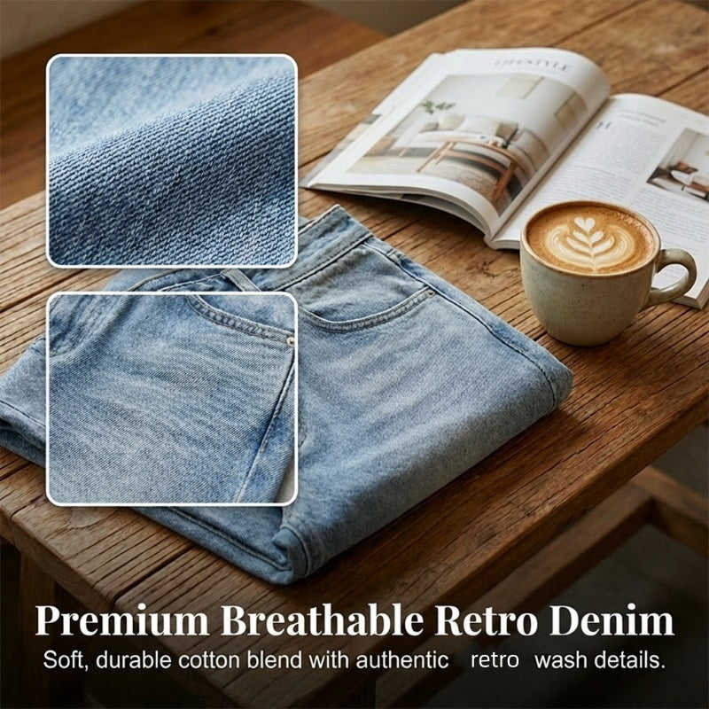 Women's High-Waisted Straight Leg Denim Jeans