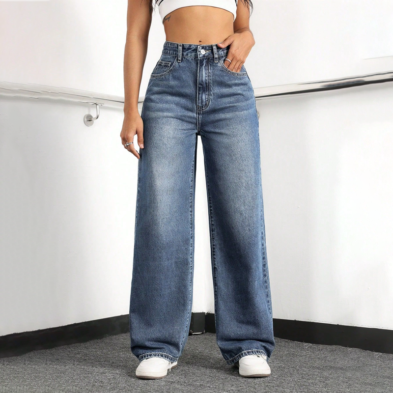 Women's High-Waisted Straight Leg Denim Jeans