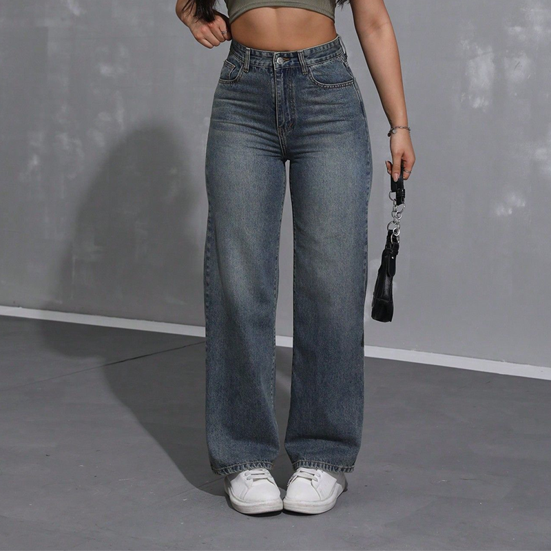 Women's High-Waisted Straight Leg Denim Jeans