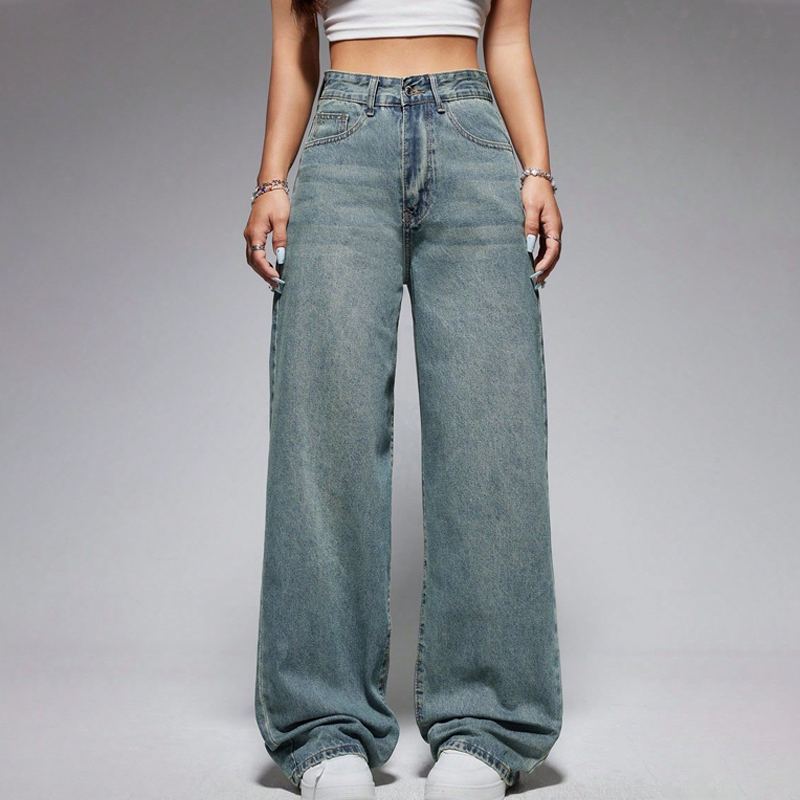 Women's High-Waisted Straight Leg Denim Jeans