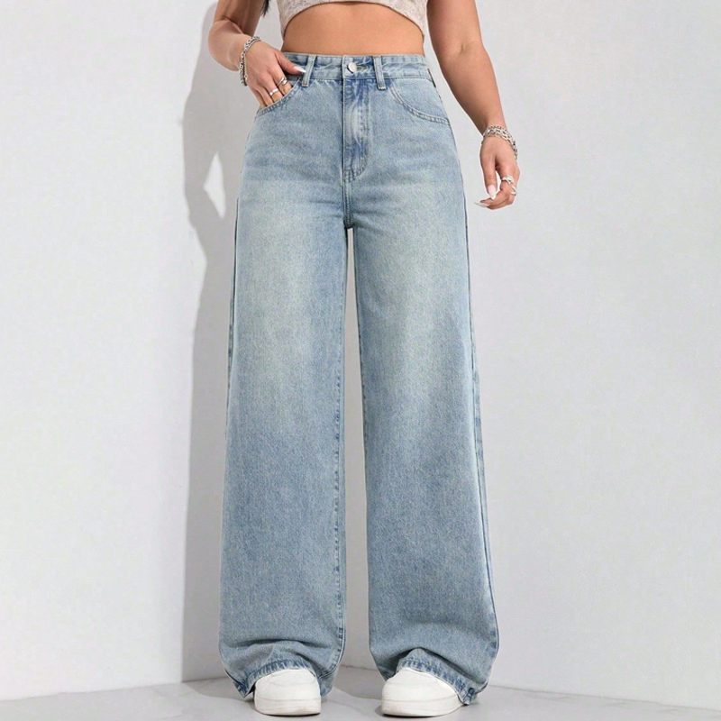 Women's High-Waisted Straight Leg Denim Jeans