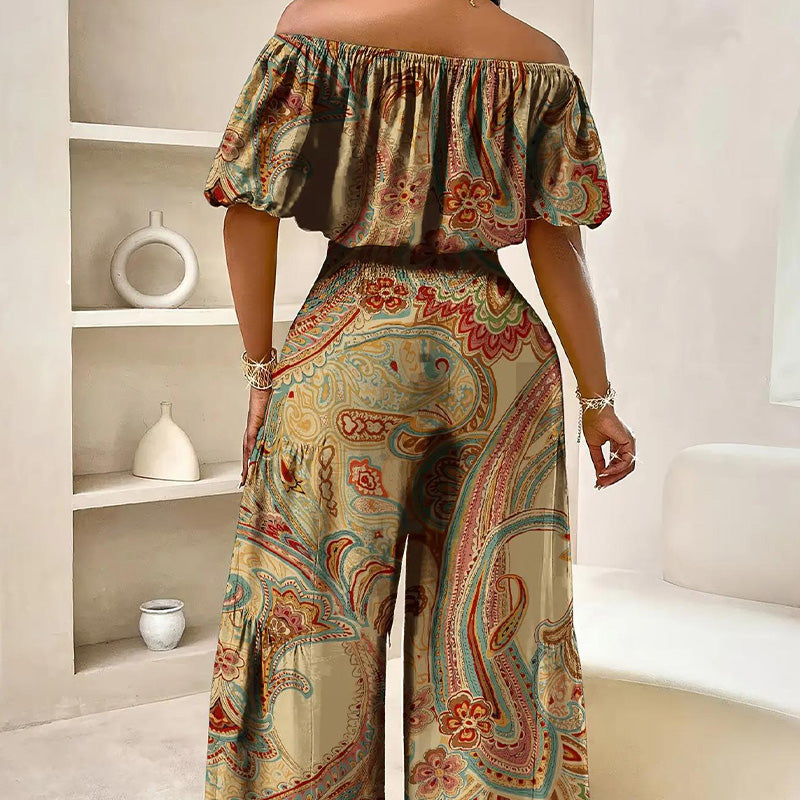 💐50% OFF🎀Puff Sleeve Top – Off-Shoulder & Elastic Waist Pants🌸