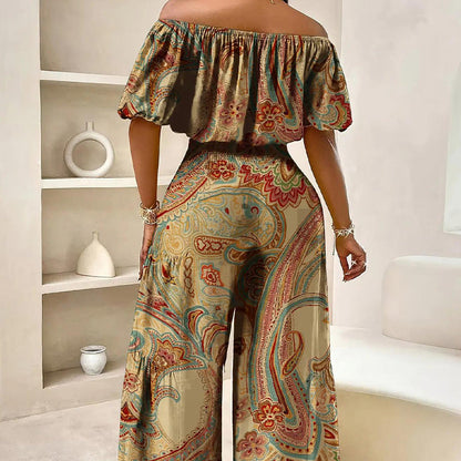 💐50% OFF🎀Puff Sleeve Top – Off-Shoulder & Elastic Waist Pants🌸