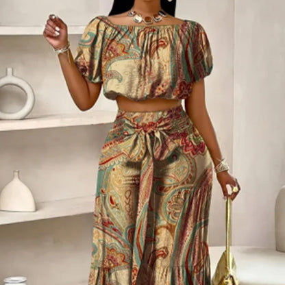 💐50% OFF🎀Puff Sleeve Top – Off-Shoulder & Elastic Waist Pants🌸