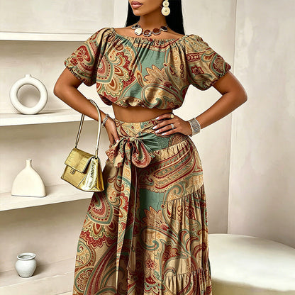 💐50% OFF🎀Puff Sleeve Top – Off-Shoulder & Elastic Waist Pants🌸
