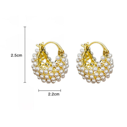 💍 LIMITED-TIME 50% OFF! ✨ Faux Pearl Basket Hoop Earrings – Gold Tone, Unique Weave, Classic Elegance 🪀